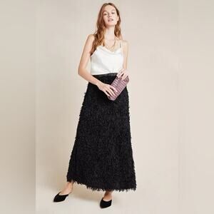 ANTHROPOLOGIE Sundays In Brooklyn Chantal Feathered Maxi Skirt NWT Size S Black